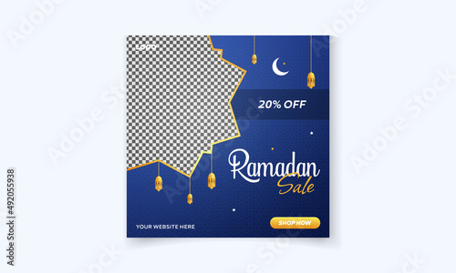 Promotional social media post banner template for Ramadan sale