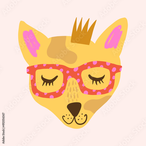 Vector clipart dog sticker. Dogs breed. EPS and JPG illustration. Funky doodle trendy print, colorful handdrawn childish cartoon art. Groovy fauve abstract collage decor elements in authors style.