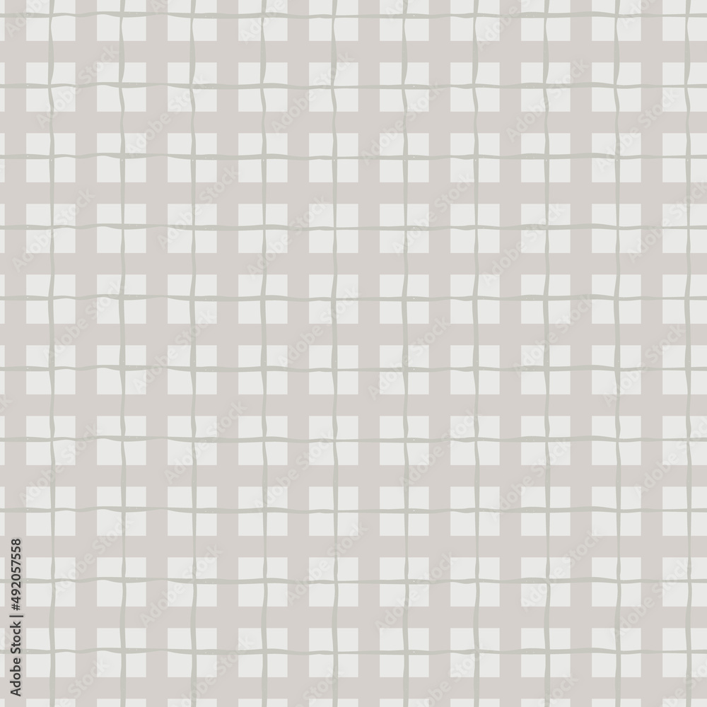 Seamless checkered repeating pattern with hand drawn grid. beige plaid background for wrapping paper, surface design and other design projects