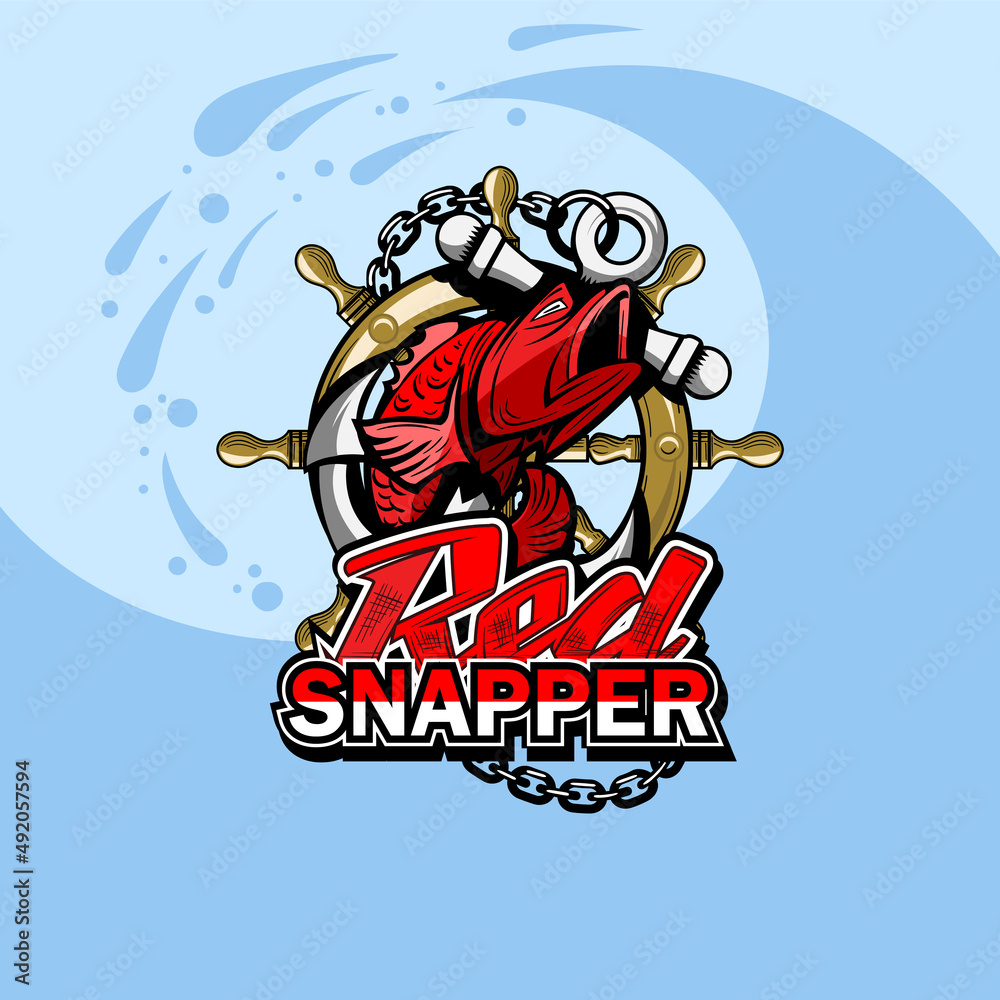 Obraz premium Fishing illustration with the inscription Red Snapper image for application on T-shirts.