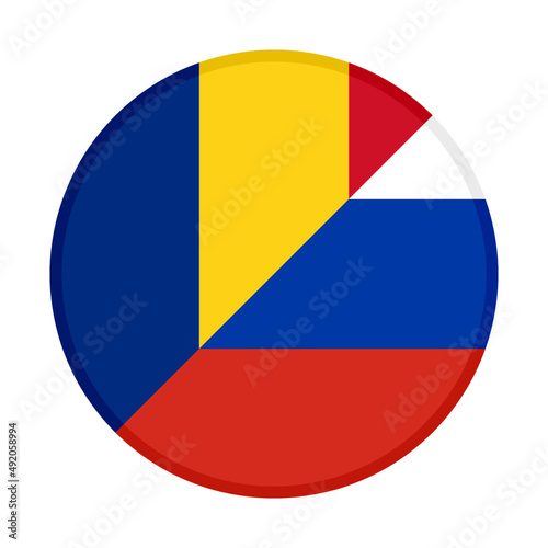 round icon with russia and romania flags. vector illustration isolated on white background