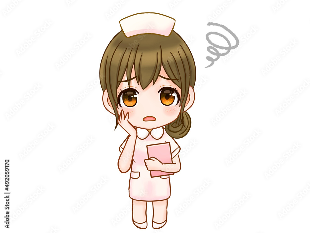 困るナースのちびキャライラスト素材 Stock Illustration Adobe Stock