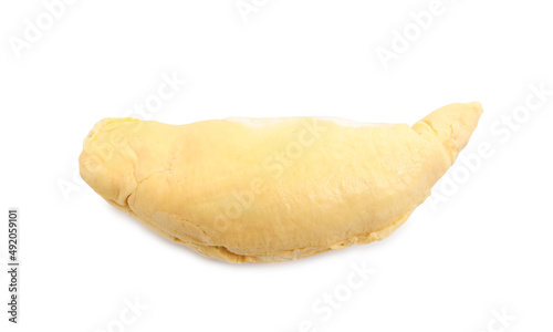 Peeled ripe durian isolated on white  top view