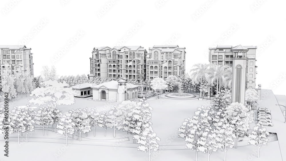 Condominium model in white color. 3d modern house, on white background. 3d illustration.