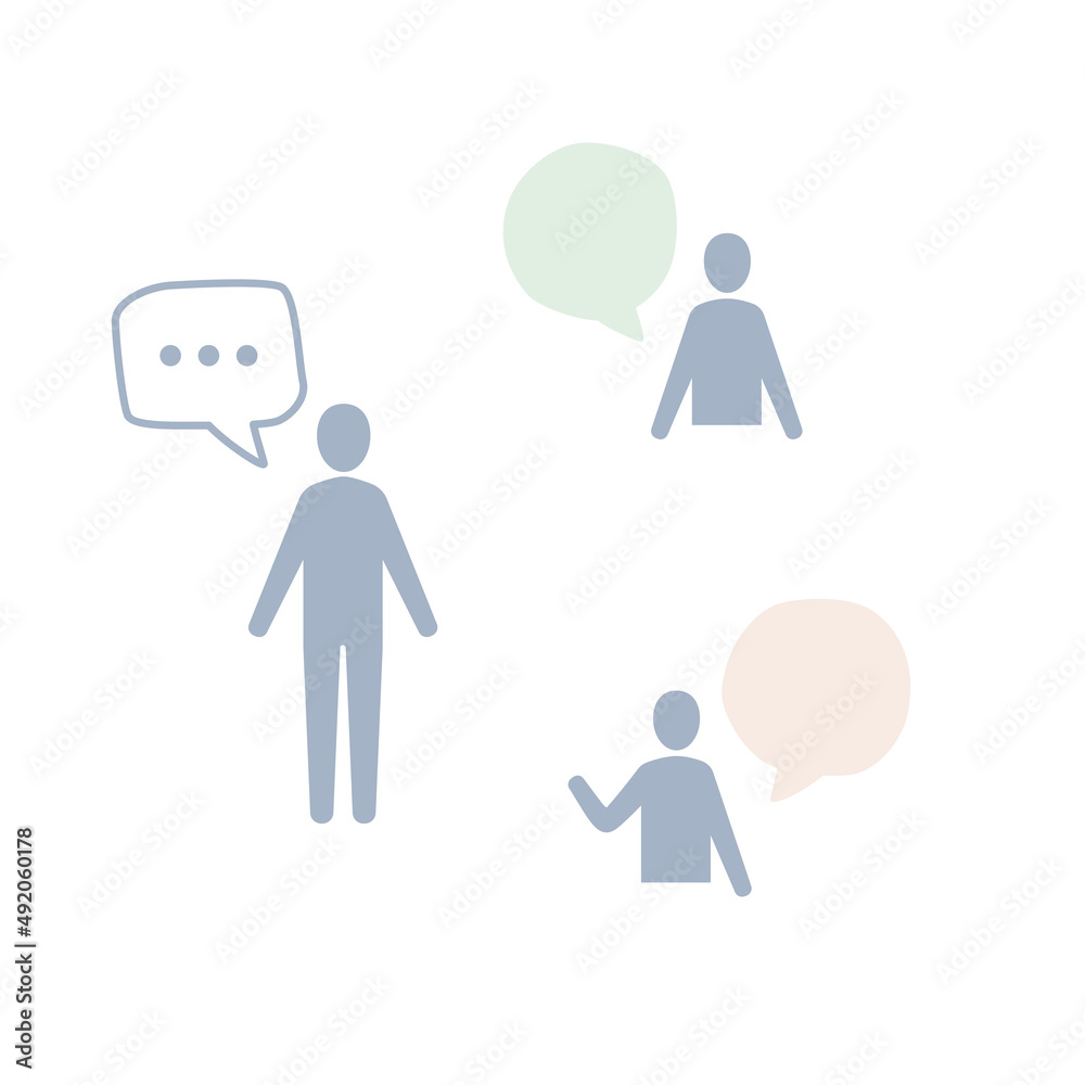 Man speaking icon set, human silhouette and speech bubble Man speaking icon set, human silhouette and speech bubble