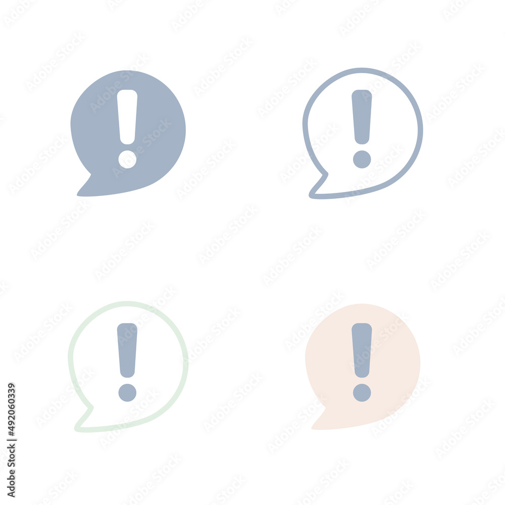 Exclamation mark speech bubble icons set