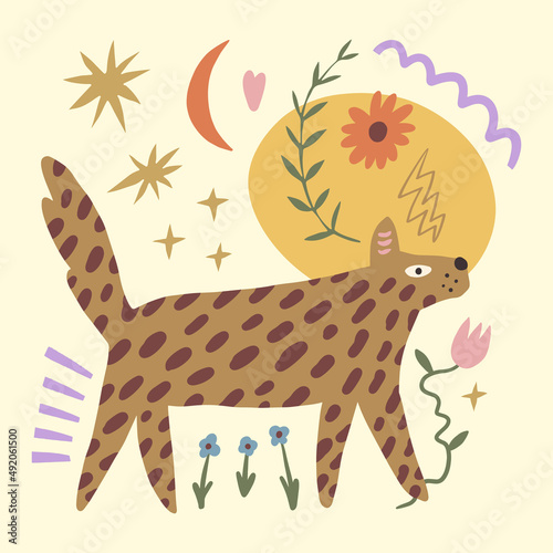 Vector clipart dog sticker. Dogs breed. EPS and JPG illustration. Funky doodle trendy print, colorful handdrawn childish cartoon art. Groovy fauve abstract collage decor elements in authors style.