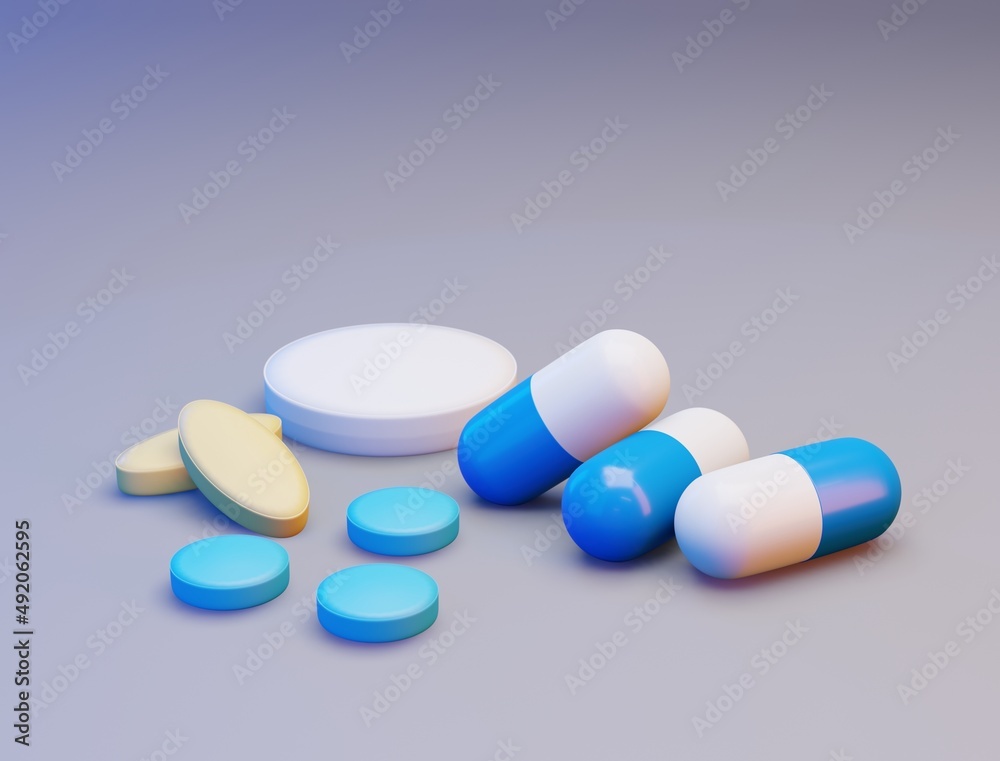 various pills on a white background 3d rendering, medicine 3d. various pills on a white background 3d rendering, medicine 3d.