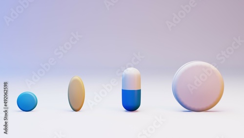 various pills on a white background 3d rendering  medicine 3d.