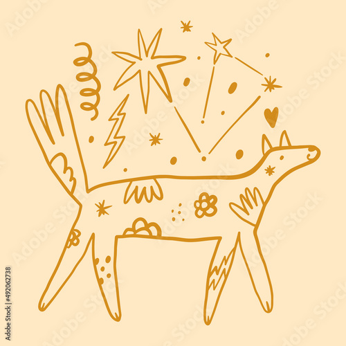 Vector clipart dog sticker. Dogs breed. EPS and JPG illustration. Funky doodle trendy print, colorful handdrawn childish cartoon art. Groovy fauve abstract collage decor elements in authors style.