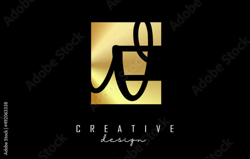 Golden Letters EW Logo with a minimalist design. Letters E and W with geometric and handwritten typography.