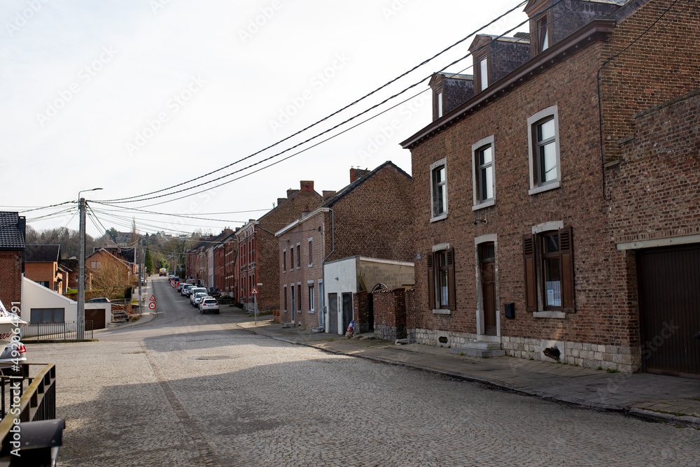 Obraz premium Europe Belgium village street. Brick houses. Travelling around Europe. Florelle, Namur
