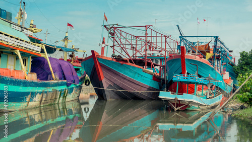 Ships are docked at the port city of Tegal, Central Java, on the morning of March 2, 2022. © BQYoga