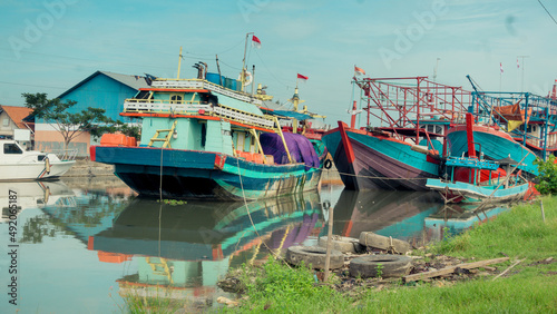 Ships are docked at the port city of Tegal, Central Java, on the morning of March 2, 2022.