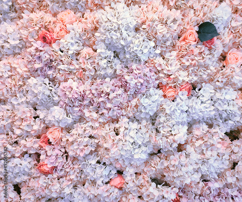 Artificial bloom flower botanical backdrop background wall