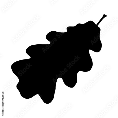 Black silhouette of an autumn leaf: oak. The leaves of nature's trees are falling. Isolated white background
