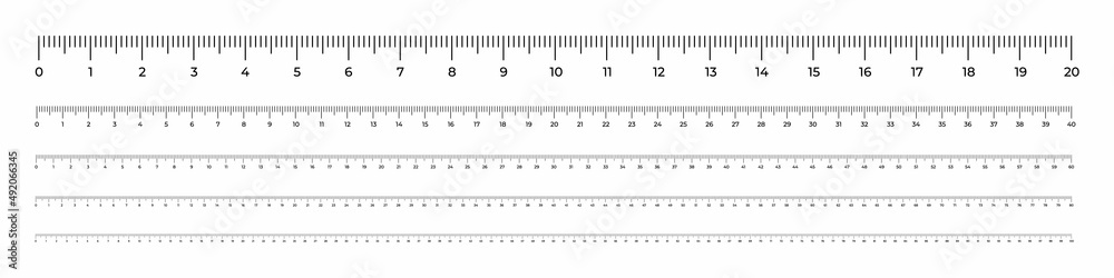 Vector illustration ruler scales 20, 40, 60, 80, 100 cm isolated on white  background. Measure instrument lines in flat style. Horizontal measuring  scale. Markup for rulers. Bar level 1 meter template. Stock Vector | Adobe  Stock