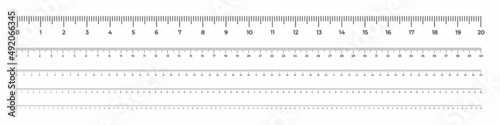 Vector illustration ruler scales 20, 40, 60, 80, 100 cm isolated on white background. Measure instrument lines in flat style. Horizontal measuring scale. Markup for rulers. Bar level 1 meter template.