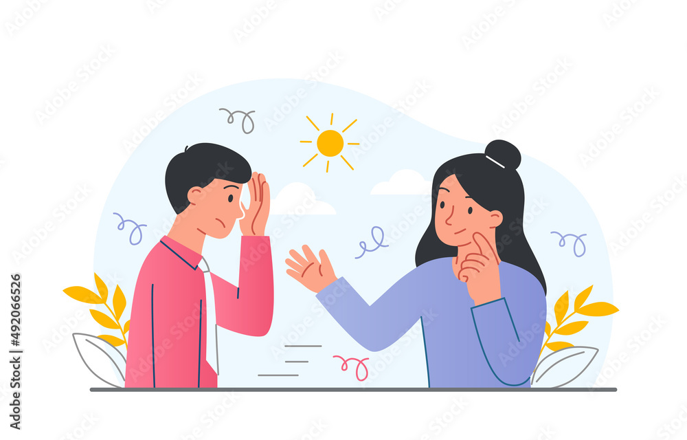 Concept of support. Girl encouraged by guy, support from friends and family. Psychology and mental problems, depression and disorders. Emotional burnout metaphor. Cartoon flat vector illustration Concept of support. Girl encouraged by guy, support from friends and family. Psychology and mental problems, depression and disorders. Emotional burnout metaphor. Cartoon flat vector illustration