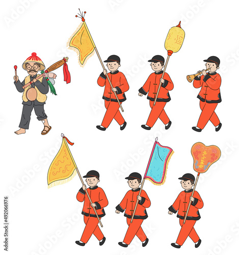 Procession for a religious event beating gongs and drums