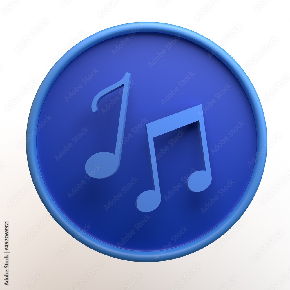 Music icon with musical notes isolated on white background. App. 3D illustration. Music icon with musical notes isolated on white background. App. 3D illustration.