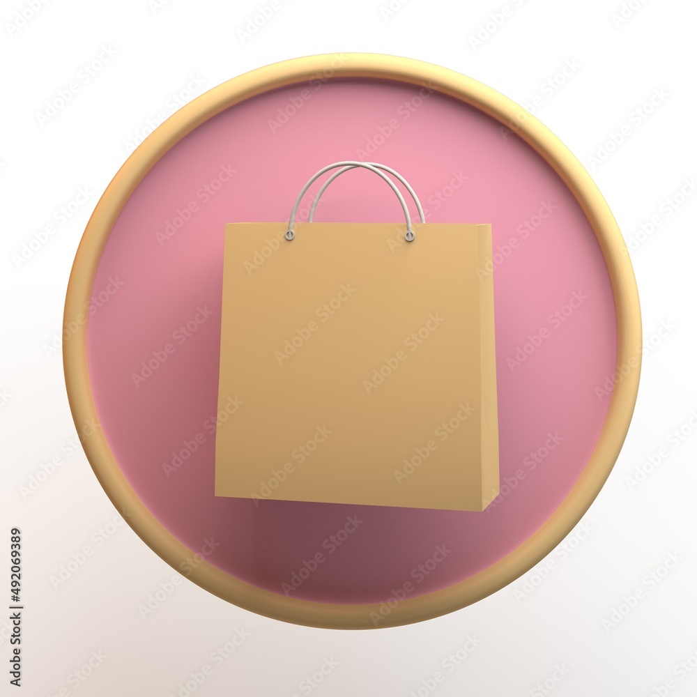 Shopping icon with shopping bag isolated on white background. App. 3D illustration. Shopping icon with shopping bag isolated on white background. App. 3D illustration.