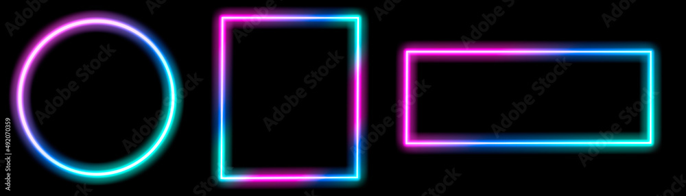 Empty frame neon rainbow banner, light signboard.