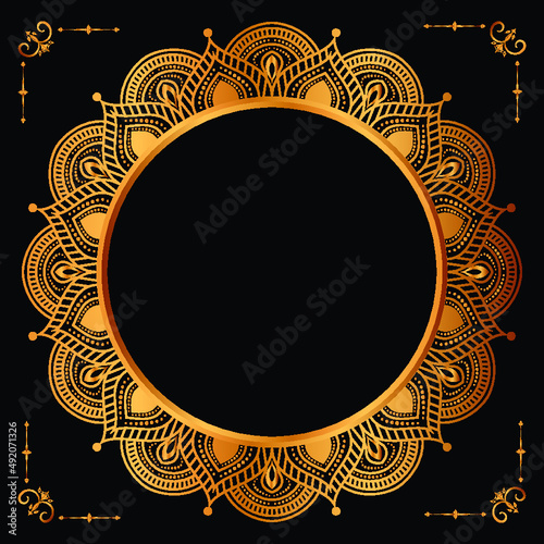 Luxury golden circle frame transparent with vintage mandala gold circular pattern