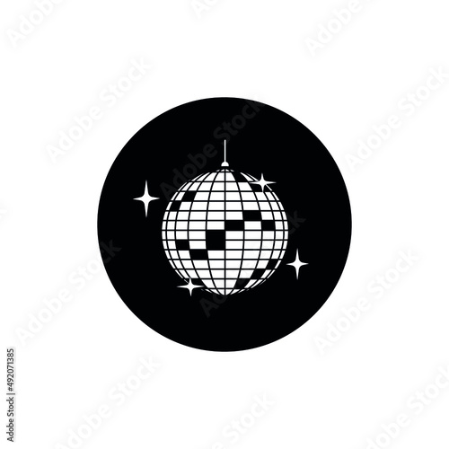 Sparkling disco ball icon circle background black color editable. Mirror ball vector.