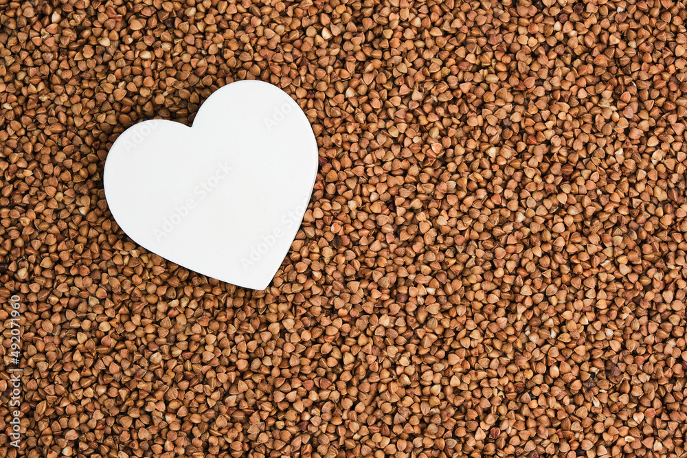 White heart on the background buckwheat.