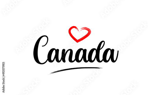 Canada country name with red love heart and black text