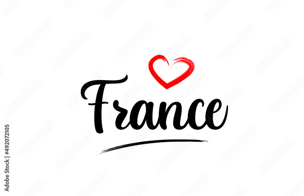 France country name with red love heart and black text