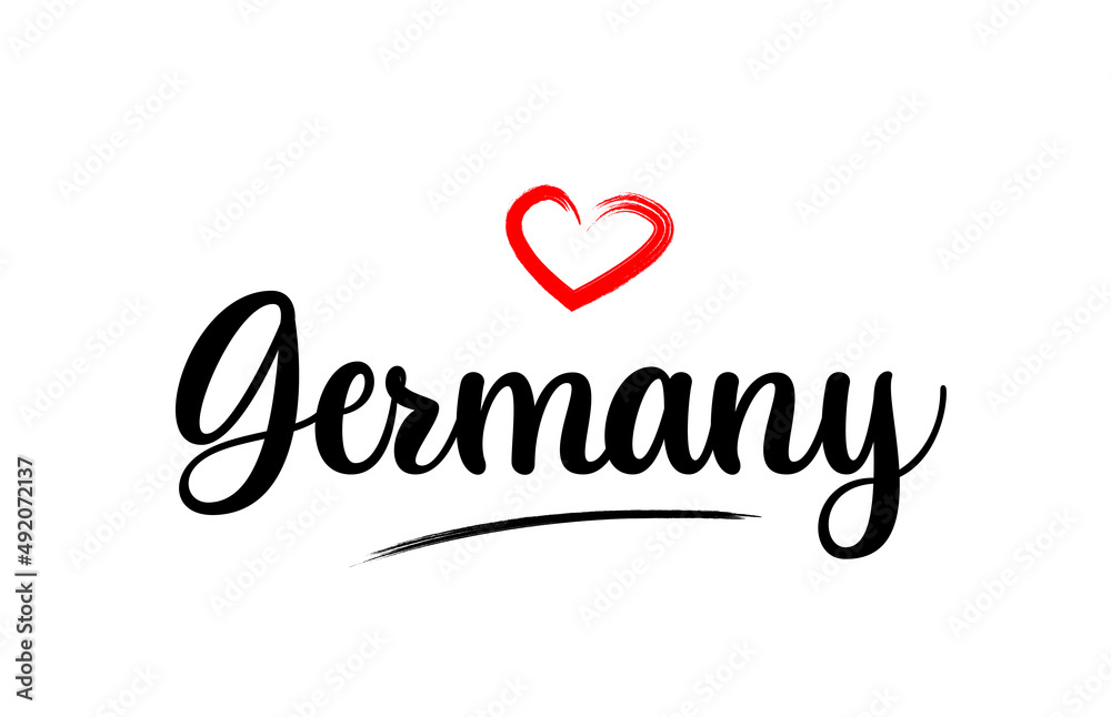 Germany country name with red love heart and black text