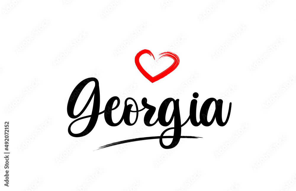 Georgia country name with red love heart and black text Georgia country name with red love heart and black text