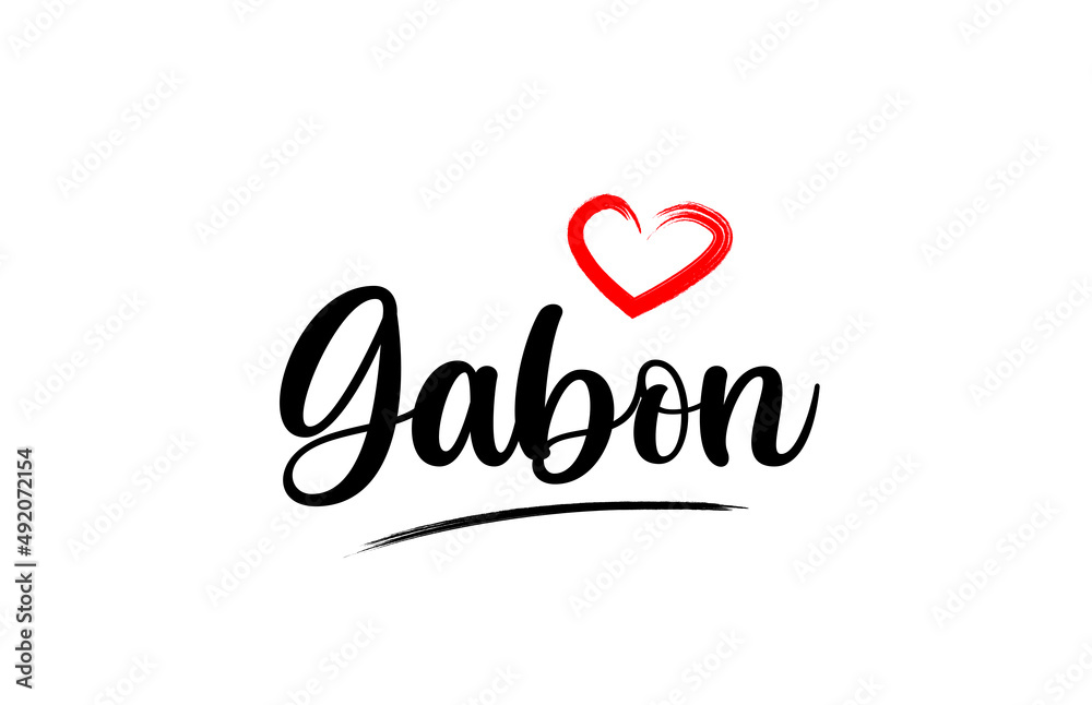 Gabon country name with red love heart and black text