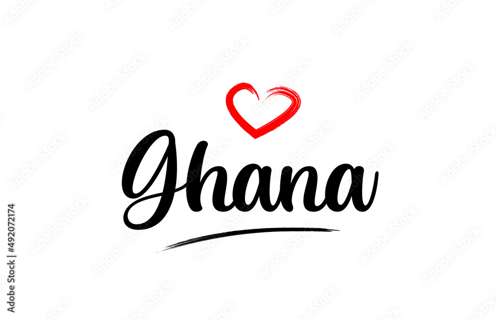 Ghana country name with red love heart and black text