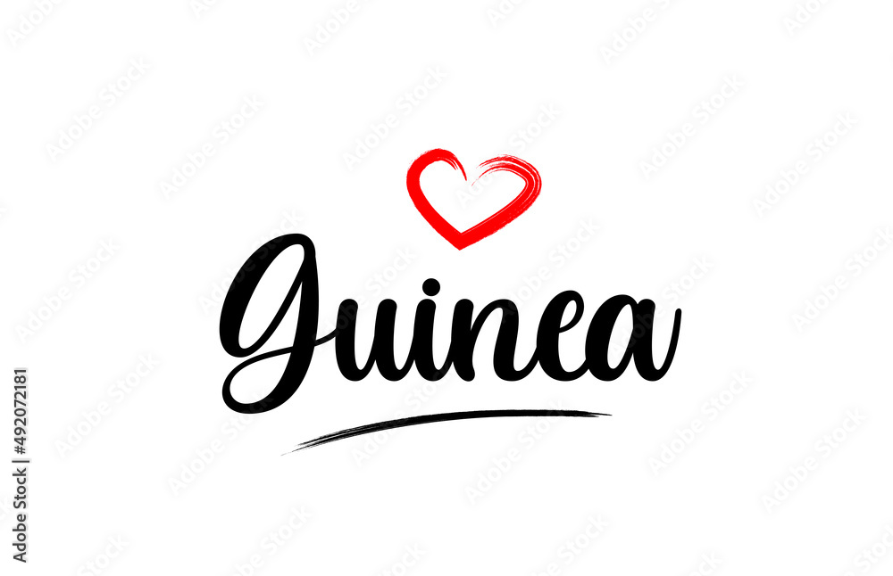 Guinea country name with red love heart and black text
