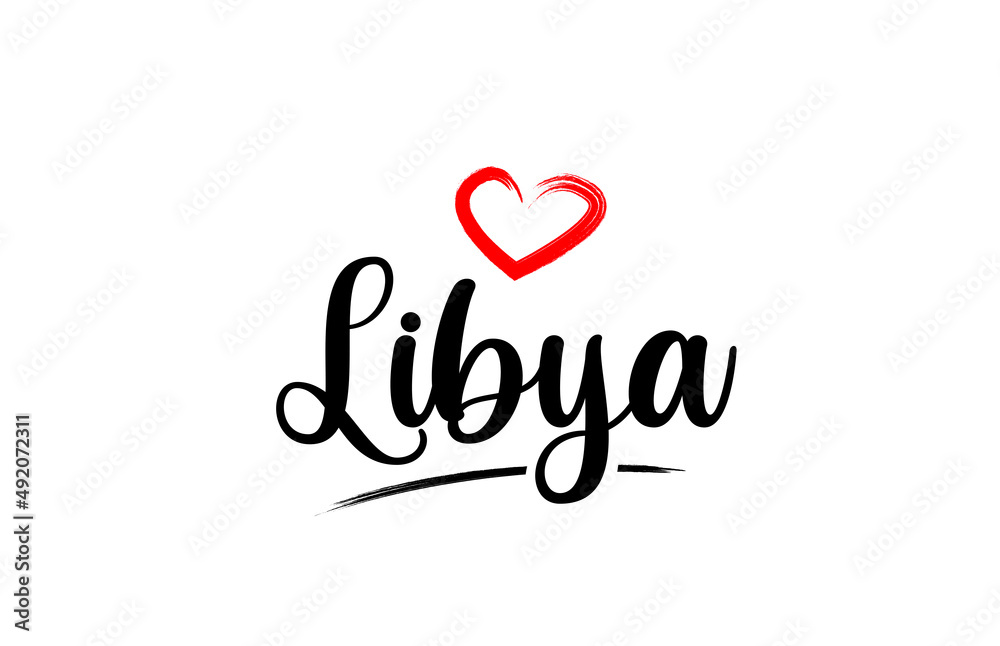 Libya country name with red love heart and black text Libya country name with red love heart and black text