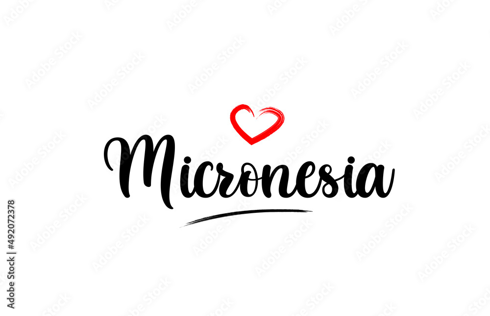 Micronesia country name with red love heart and black text