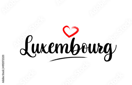 Luxembourg country name with red love heart and black text