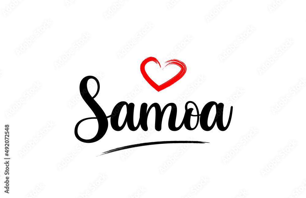 Samoa country name with red love heart and black text