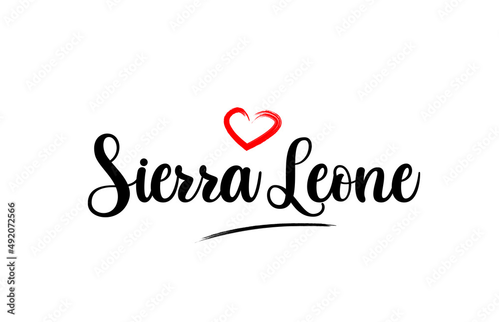 Sierra Leone country name with red love heart and black text