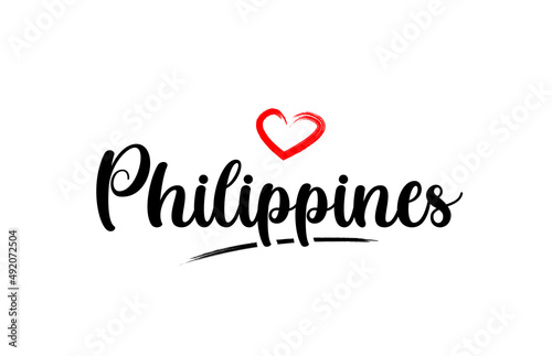 Philippines country name with red love heart and black text