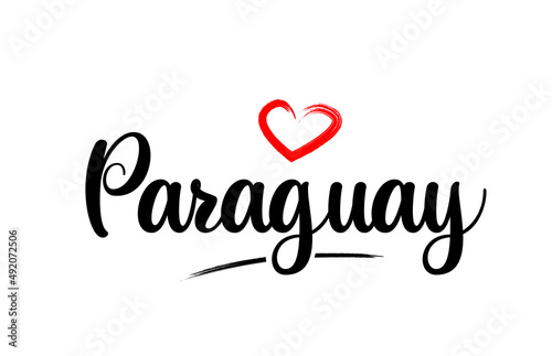 Paraguay country name with red love heart and black text