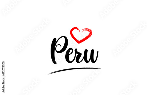 Peru country name with red love heart and black text