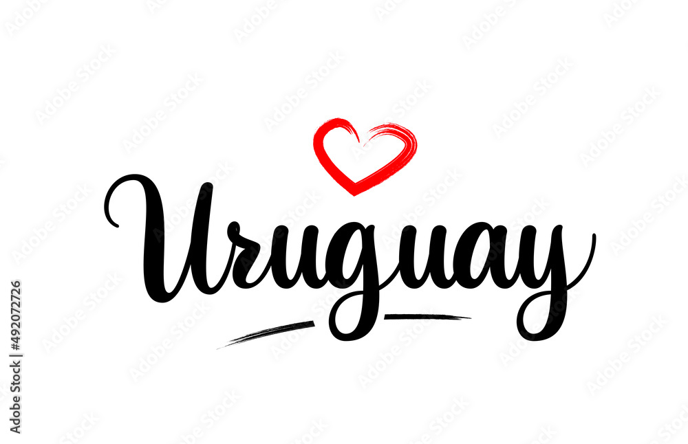 Uruguay country name with red love heart and black text