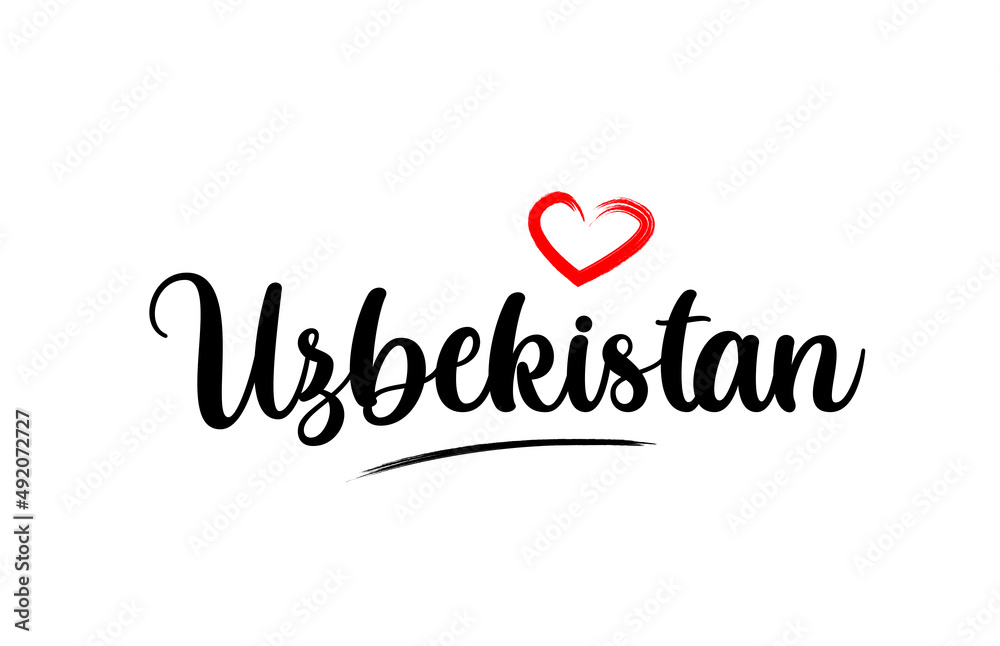 Uzbekistan country name with red love heart and black text