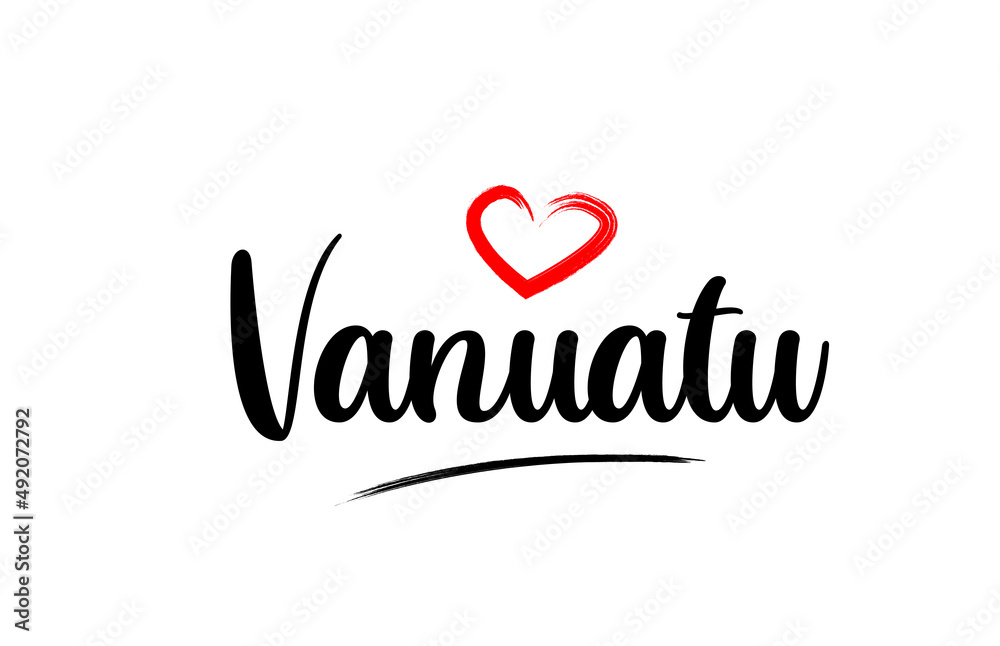 Vanuatu country name with red love heart and black text