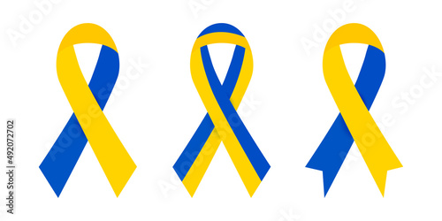 Ukraine flag ribbon .Yellow and blue ribbon isolated on white background.Ukrainian flag stripe ribbon icons.Support Ukraine.Stop war.