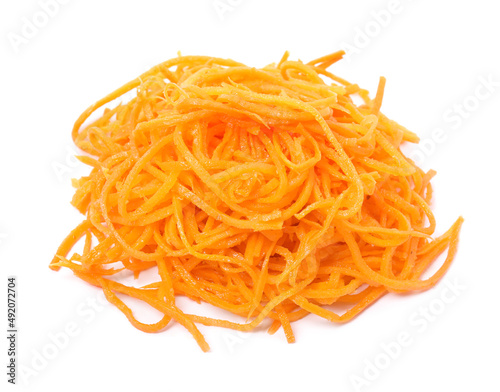 Delicious Korean carrot salad isolated on white